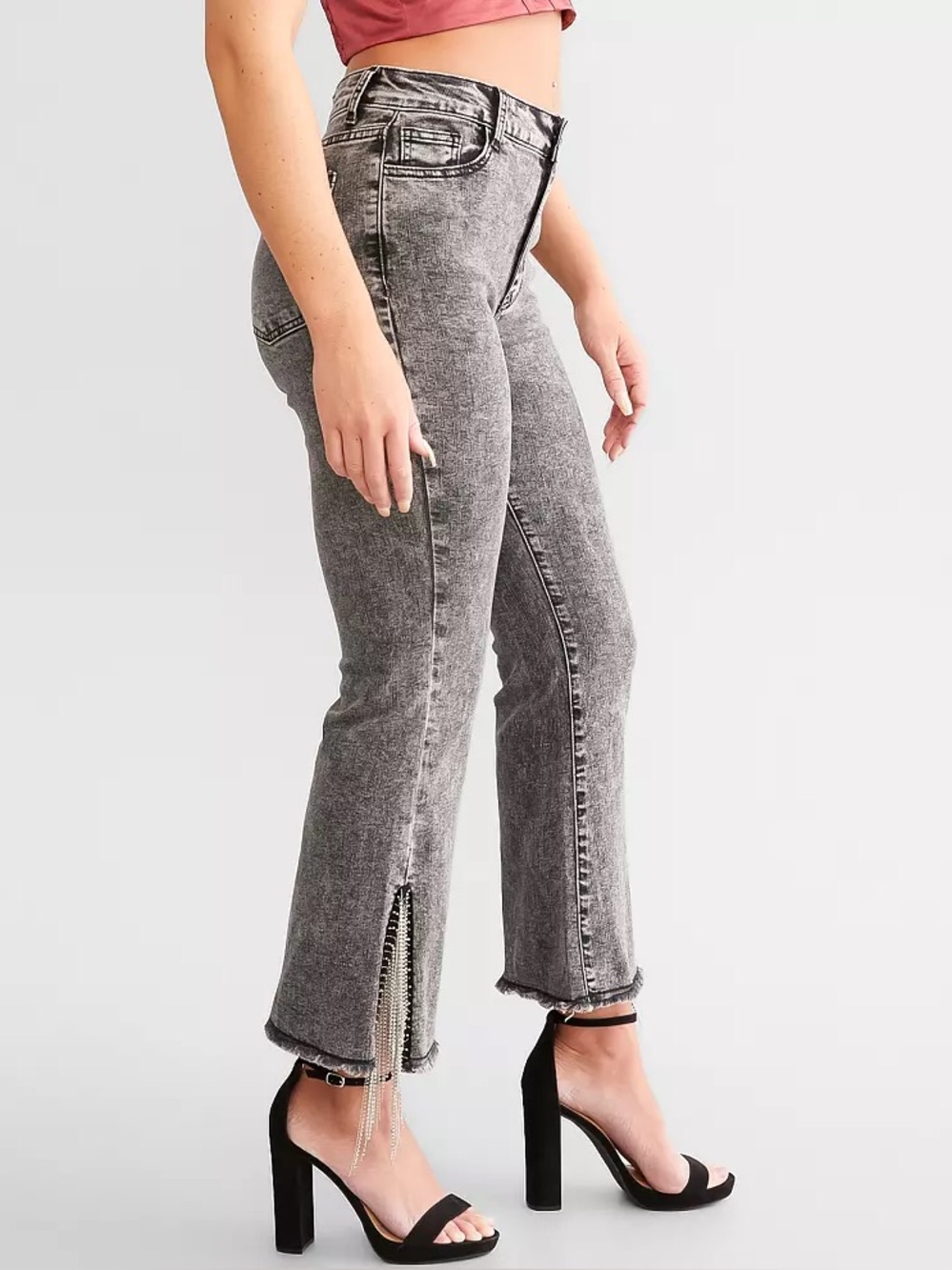 Blue B Rhinestone High Rise Cropped Flare Jeans in washed black XS/25
